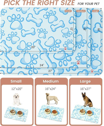 Cat Dog Food Mat, Rapid Water Absorption Dog Mat for Food and Water,100% Waterproof Cat Dog Bowl Mat,16"x24"-Blue
