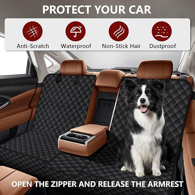 Dog Car Seat Cover for Back Seat, Waterproof Back Seat Cover for Dogs, Scratchproof Bench Seat Cover, Backseat Protector Fits Middle Armrest, Portable Dog Hammock, Suitable for Cars SUVs Trucks