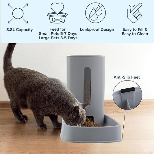 Automatic Cat Feeder and Water Dispenser - 2-Pack 3.8L/1G Pet Bowls - Gravity Automatic Cat and Dog Feeding Station - Pet Supplies by PETMAKER (Gray)