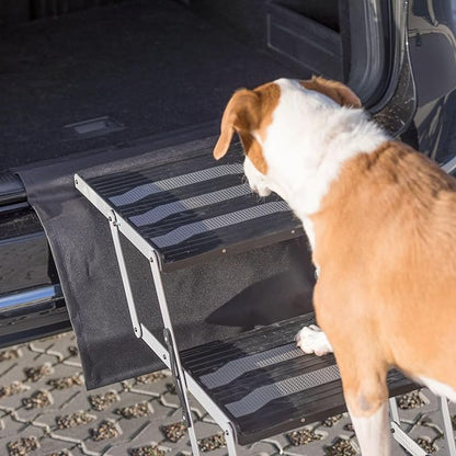 TRIXIE Foldable Aluminum Pet Steps for Dogs Up to 165 Pounds Adjustable from 19.5 to 27.5 Inches