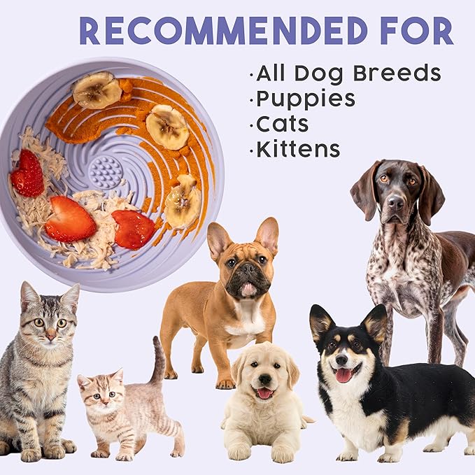 Awoo Wobbowl - Silicone Dog Lick Mat and Slow Feeder Bowl - Dishwasher Safe Pet Dish - Extends Mealtime for Fast Eaters & Reduces Anxiety - for Wet & Dry Food (Periwinkle)