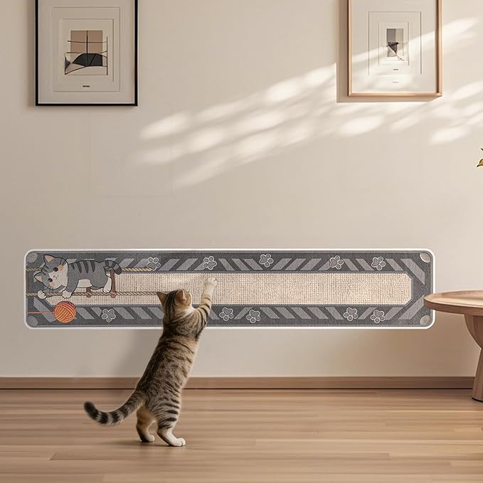Cat Scratch Couch Furniture Protector, 78.7" x 15.8" Cat Scratcher Pad Deterrent from Cats Claws Scratching, DIY Sisal Carpet Cat Proof Couch Cover Replacement for Indoor Sofa, Wall, Door, Cute Grey