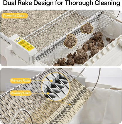 Self Cleaning Cat Litter Box, Open-Top Automatic Litter Box for Multiple Cats, Weight Sensors Safety Protection, Smart APP Control, Odor-Free Waste Disposal, Works with Bentonite Mineral Litter