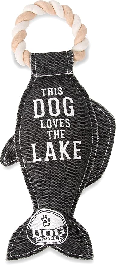 Pavilion Gift Company Lake Dog Fish 13 Inch Large Tug of War Rope Sturdy & Durable Canvas Dog Toy, Grey