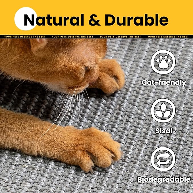 Cat Scratcher Mat,Natural Sisal Cat Scratch Pad with Hook&Loop Tape,Horizontal Floor Kitty Scratching Pads Rug for Indoor,Pet Furniture Protector for Couch&Carpets&Sofas, Large, Grey