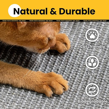 Cat Scratcher Mat,Natural Sisal Cat Scratch Pad with Hook&Loop Tape,Horizontal Floor Kitty Scratching Pads Rug for Indoor,Pet Furniture Protector for Couch&Carpets&Sofas, Large, Grey