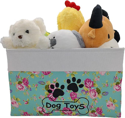 Large Collapsible Dog Toy Basket - Rectangle Bin for Pet Toys & Accessories