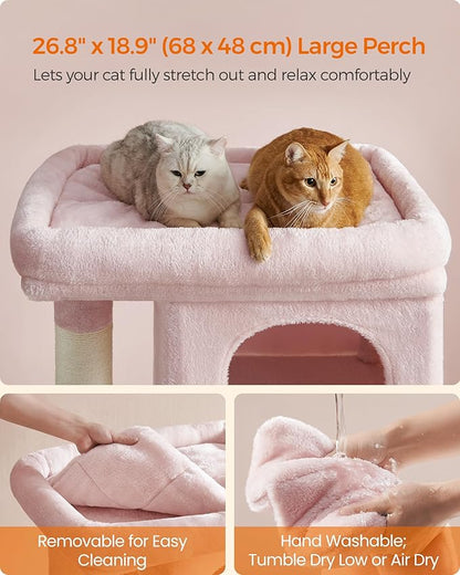 Feandrea Cat Tree, 40.6-Inch Cat Tower, Plush Condo for Extra Large Cats up to 44 lb, Large Perch, 2 Caves, Scratching Post, Jelly Pink UPCT614P01