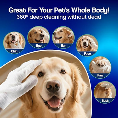 Glove & Go Grooming Wipes for Dogs & Cats - Paraben Free, Alcohol Free, Lick-Safe, Hypoallergenic, Oatmeal Scented Dog Wipes for Paws and Butt, Puppy Wipes (20 Count)