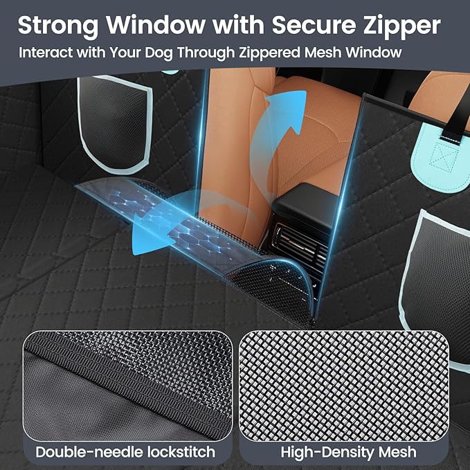 Back Seat Extender for Dogs with Zippered Mesh Window, Detachable Hard Bottom Car Seat Cover for Dog Holds 400lbs, Large Space Backseat Extender, Hammock for Truck, 600D Oxford