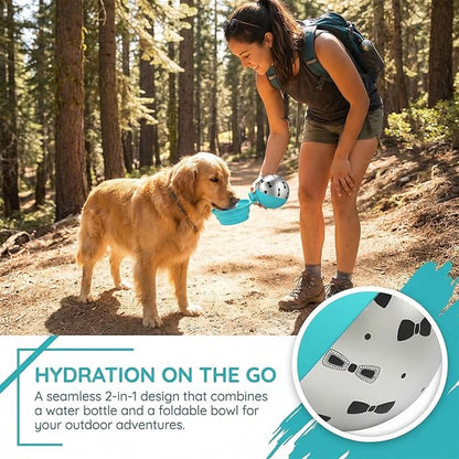 Portable Dog Water Bottle for Walking & Travel - 2-in-1 Stainless Steel Dog Travel Water Bottle with Foldable Silicone Bowl - Leak-Proof, Lightweight Water Bottle for Dogs, Puppies & Pets (A)