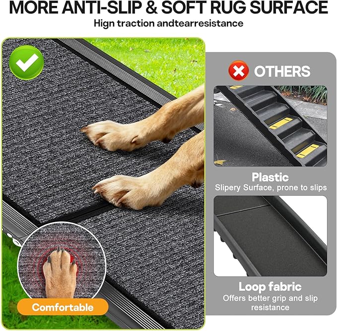 Dog Ramps for Large Pets, 71" L & 20" W Extra Wide Foldable Aluminum Pet Ramp with IP64 Waterproof & Non-Slip Rug Surface, Up to 300lbs for Giant Dogs for SUV, Truck, Bed, Stairs, Indoor & Outdoor