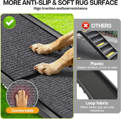 Dog Ramps for Large Pets, 71" L & 20" W Extra Wide Foldable Aluminum Pet Ramp with IP64 Waterproof & Non-Slip Rug Surface, Up to 300lbs for Giant Dogs for SUV, Truck, Bed, Stairs, Indoor & Outdoor