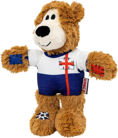 KONG Wild Knots Bear Soccer Player Dog Toy – England – National Team Jersey Inspired – International Tournament Edition – Plush Rope Toy with Squeaker, Medium/Large