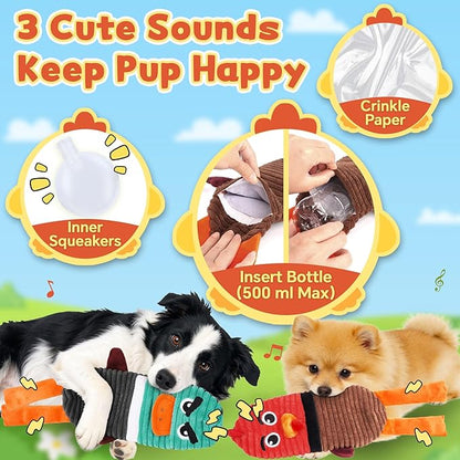 Dog Toys for Aggressive Chewers, 2 Pack No Stuffing Squeaky Dog Toys to Keep Them Busy, Interactive Puppy Toys with Crinkle and Holds a Bottle