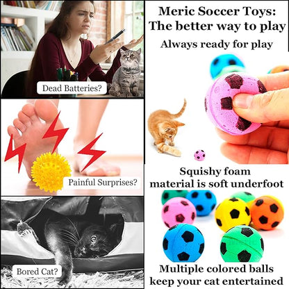 Meric CoCoo 1.5-Inch Soft Foam Cat Soccer Balls, Bouncy & Lightweight, Interactive Indoor Play Toys for Kittens & Cats, Quiet & Durable, Bright Colors, 12-Pack