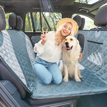 Back Seat Extender for Dogs, Hard Bottom Car Seat Cover for Dogs Supports 400lbs, Waterproof Backseat Protectors for Dog, Upgraded 1680D Heavy Duty Dog Hammock for SUV, Car, Truck (Celadon)