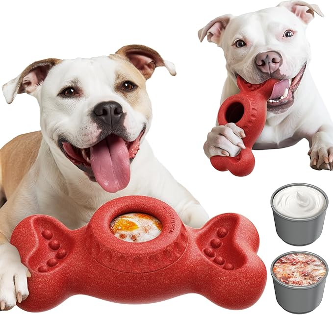 SHINKAI Refillable Frozen Dog Toy – Tough Chew & Ice Cream Holder for Aggressive Chewers, Reduces Anxiety & Destructive Behavior (Red)