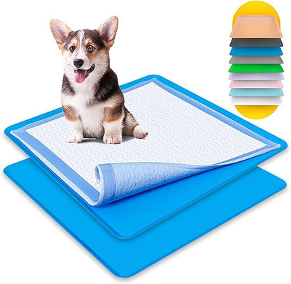 TidyFriend 2 Pack Dog Pee Pad Holder Tray - Fits Up to 24” x 24” Pee Pad Holder for Dogs - Stable Grip, Raised Edges, Quick-Wipe Silicone Surface Dog Pad Holder for Indoor (Dark Blue)