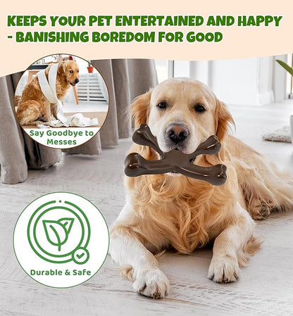 Tough Dog Chew Toy for Aggressive Chewers, Indestructible Beef Flavor Nylon Bone, Durable Dental Toy for Teeth Cleaning & Anxiety Relief, for Small Medium Large Dogs, Keep Them Busy (Brown-X)