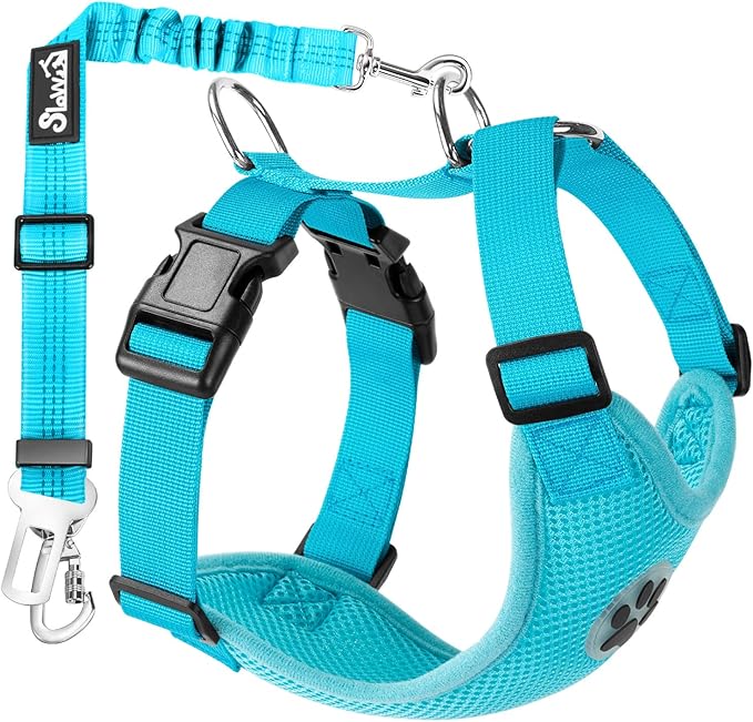 Lukovee Dog Seat Belt for Car, Adjustable Dog Car Harness for Large Medium Small Dogs, Soft Padded & Breathable Mesh Dog Seatbelt with Car Strap and Carabiner (Light Blue,XXXS)