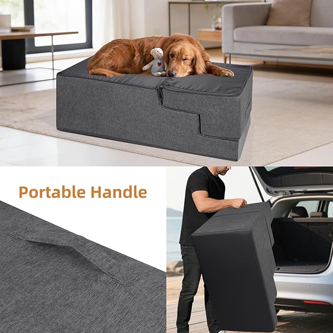 Dog Stairs for Small Dogs, 25" H, 5-Step Extra Wide Pet Steps for High Bed, Non-Slip Balanced Pet Ramp for Medium Cats,Indoor Dog Ladder, Grey