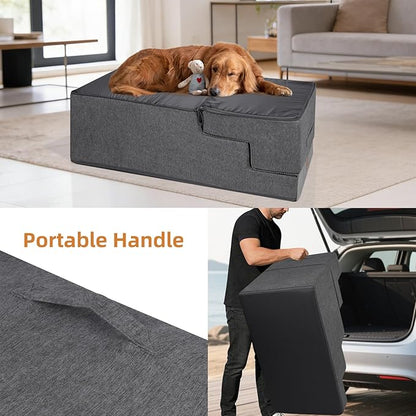 Dog Stairs for Small Dogs, 25" H, 5-Step Extra Wide Pet Steps for High Bed, Non-Slip Balanced Pet Ramp for Medium Cats,Indoor Dog Ladder, Grey