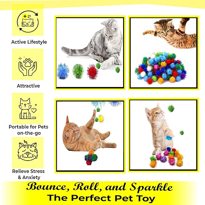 Meric CoCoo 20-Pack Cat Toy Sparkle Ball Jumbo Pack, Unleash Your Cat’s Inner Lion, No More Flabby Tummy, Get Your Kitty Fit Again with These Sparkly Balls, Ideal for Multi-Cat Homes, Bond Over Play