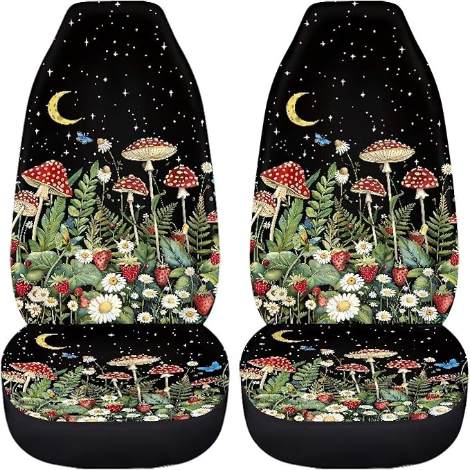 Mushroom Print Car Seat Covers for Front Seat Only Washable and Breathable Bucket Seat Covers for Women Men for Most Car Interior Covers Sedan Truck SUV Van - Vintage Butterfly Star Night