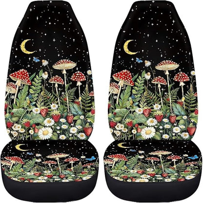 Mushroom Print Car Seat Covers for Front Seat Only Washable and Breathable Bucket Seat Covers for Women Men for Most Car Interior Covers Sedan Truck SUV Van - Vintage Butterfly Star Night