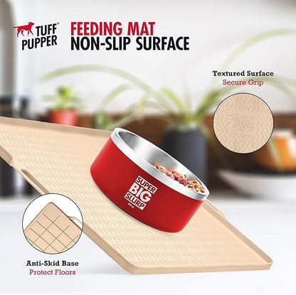 Tuff Pupper 22x16 Medium Dog Feeding Mat for Food and Water | Dog Food Mats for Floors | Waterproof Dogs Water Bowl Mats | Dogs Placemats Pet Food-Mat | Silicone Feeding Mat for Cats and Cat Bowls
