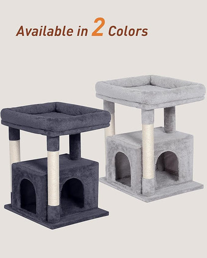 Cat Tree for Large Cat, 19 * 15.8in Large Perch Bed for Adult Cats, 23.6in Cat Tower with Scrathing Post, Cat Condo with 2-Door for Indoor Cats, Dark Gray