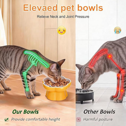 Cat Slow Feeder Flower-Shaped Ceramic Slow Feeder Cat Bowl, Tilted Raised Cat Slow Feeder Bowl for Whisker Relief, Prevents Vomiting & Bloating, Non-Slip Base
