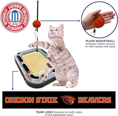 Cat Scratch Toy NCAA Oregon State Beavers Reversible Basketball Court Felt/Cardboard Cat Scratcher Toy. Interactive Cat Ball Bell Tracks. 6-in-1 CAT Toy: Cat Wand Poll Catnip-Filled Plush Basketball