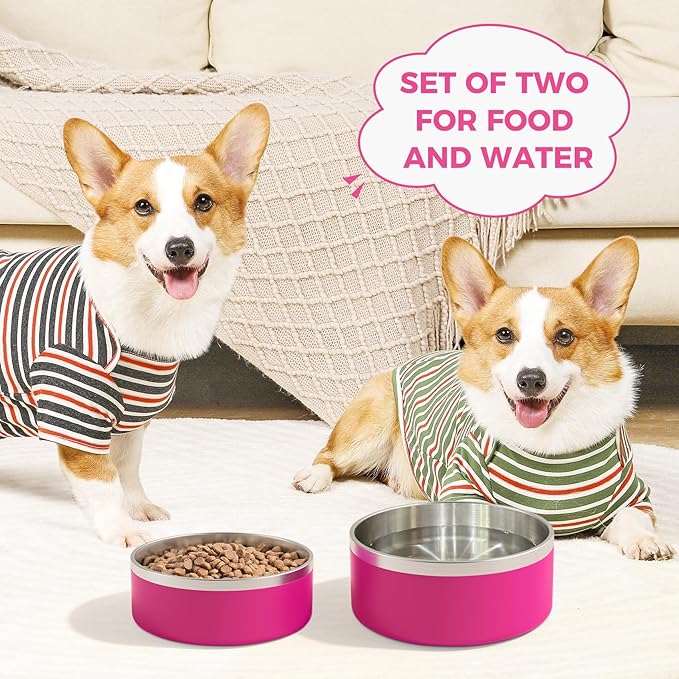2 Pack Stainless Steel Dog Bowls, Outdoor Dog Water Bowl with Non Slip Rubber Bottom, Dishwasher Safe, Easy to Clean,40oz&64oz Pitaya