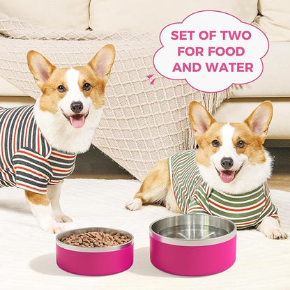 2 Pack Stainless Steel Dog Bowls, Outdoor Dog Water Bowl with Non Slip Rubber Bottom, Dishwasher Safe, Easy to Clean,40oz&64oz Pitaya