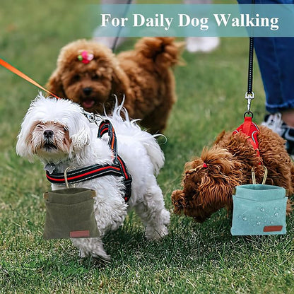 2Pcs Dog Treat Pouches for Pet Training, Hand Free Puppy Dogs Treat Bag with Carabiner, Portable Auto Closing Pet Dog Walking Bag for Travel or Outdoor Use, Pets Feed Snack Reward Pocket- Green
