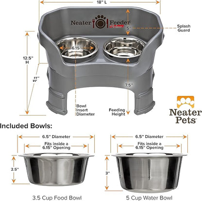 Neater Feeder Deluxe Medium Dog with Leg Extensions and Slow Feed Bowl, Gunmetal