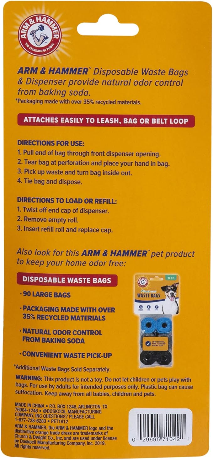 Arm & Hammer Dog Bone Shape Poop Bag Dispenser With 30 Count Dog Poop Bags With Activated Baking Soda; 9 x 14 Inches; Assorted Colors