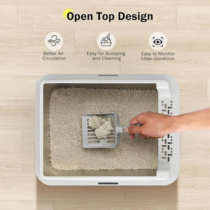 Stainless Steel Cat Litter Box with Lid, High-Sided Metal Litter Pan for Small Cats, Kitty Litter Box, Non-Stick & Odor-Resistant, Anti-Urine Leakage, Easy to Clean, Scoop Included