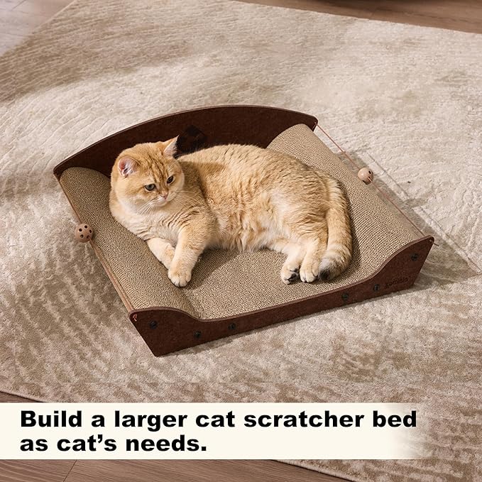 2 Pack 26'' Cardboard Cat Scratcher Bed - Large Scratcher Couch for Indoor Cats, Orthopedic Scratching Board, Lounger Scratching Couch with Bells