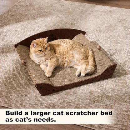 2 Pack 26'' Cardboard Cat Scratcher Bed - Large Scratcher Couch for Indoor Cats, Orthopedic Scratching Board, Lounger Scratching Couch with Bells