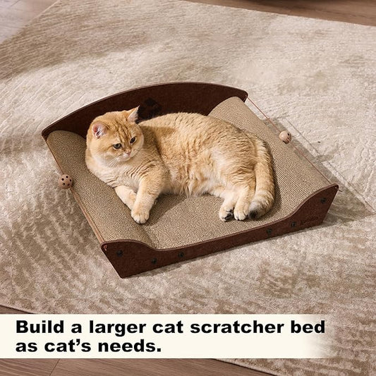 2 Pack 26'' Cardboard Cat Scratcher Bed - Large Scratcher Couch for Indoor Cats, Orthopedic Scratching Board, Lounger Scratching Couch with Bells