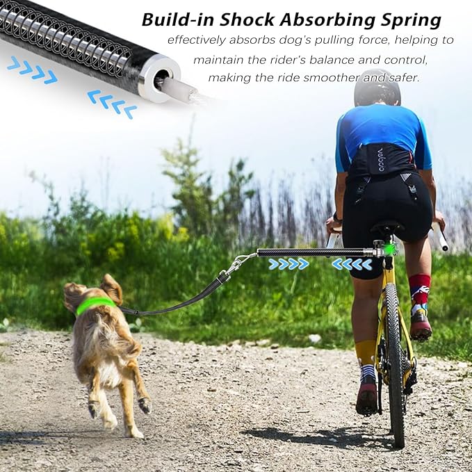 Hands-Free Bicycle Dog Leash for Cycling - 180° Rotating or Fixed Quick-Attach System, Built-in Shock-Absorbing Spring, Anti-Pull Design, Thick Steel Wire Rope 550 lbs (Carbon Fiber)