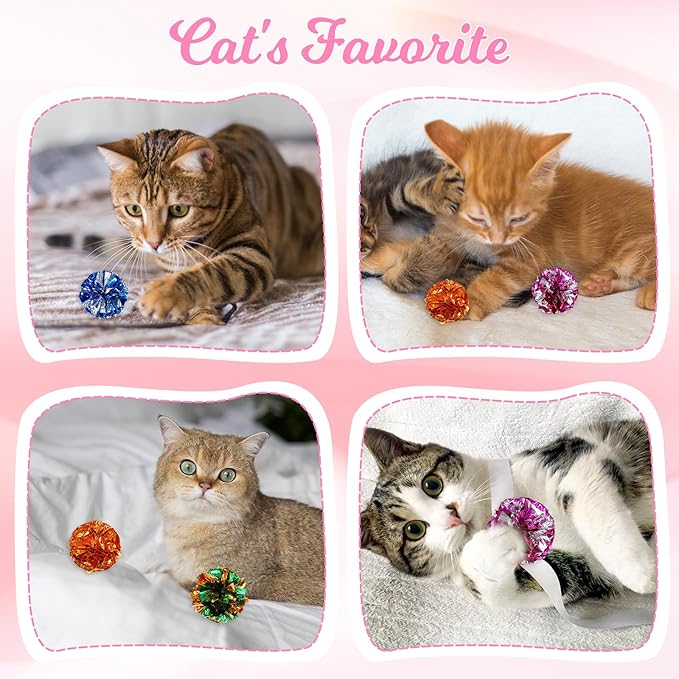 Cat Crinkle Toys, 10 PCS Crinkle Balls for Cats 1.8'' Cat Ball Toy Shiny Ball Lightweight Mylar Pet Pounce Chase Toys Assorted Color Interactive Toy for Indoor Cats to Kill Time and Keep Fit