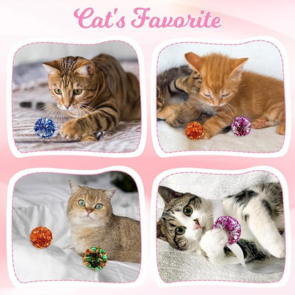 Cat Crinkle Toys, 10 PCS Crinkle Balls for Cats 1.8'' Cat Ball Toy Shiny Ball Lightweight Mylar Pet Pounce Chase Toys Assorted Color Interactive Toy for Indoor Cats to Kill Time and Keep Fit
