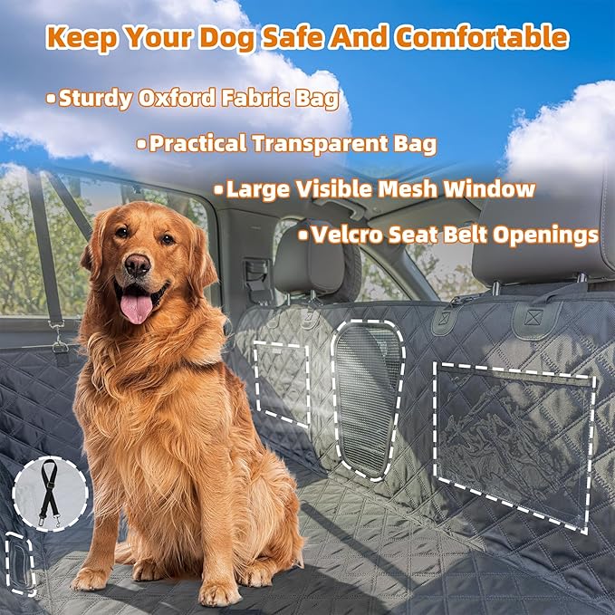 Back Seat Extender for Dogs, Hard Bottom Car Seat Cover for Dogs Supports 400lbs, Waterproof Backseat Protectors for Dog, Upgraded 1680D Heavy Duty Dog Hammock for SUV, Car, Truck (Black)