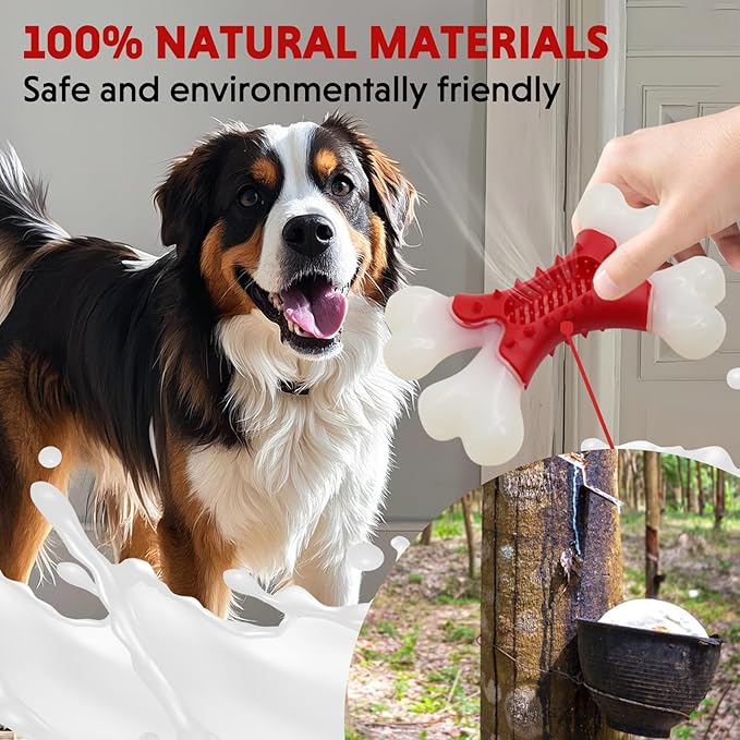LaRoo Dog Toys for Aggressive Chewers Medium Dogs, Tough Dog Toys, Puppy Teething Chew Toys, Heavy Duty Indestructible Bones, Peanut Butter Slot for Snacks, Meat Flavor & Dental Care (Red)