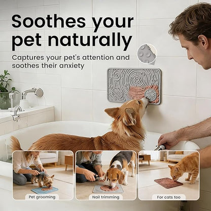 OHMO Lick Mat for Dogs & Cats, (Ash+Beige, 2pcs, 9.8"×5.9") Galaxy Design Slow Feeder with Suction Cups, Keep Them Busy & Anxiety Relief, Easy Clean Enrichment Accessories