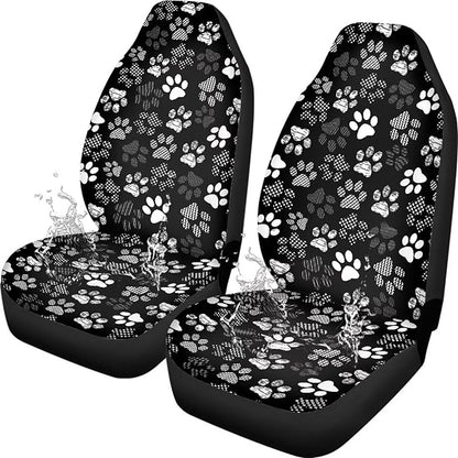 Car Seat Covers Waterproof Cute Dog Paw Print Car Seat Cover for Front Seats Set of 2 Easy Installation Universal Front Cars Seats Cover Fit for Cars, SUV and Trucks